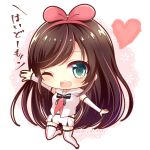  ;d a.i._channel bangs bare_shoulders blush boots brown_hair chibi commentary_request detached_sleeves eyebrows_visible_through_hair full_body green_eyes hair_ribbon hairband heart kizuna_ai long_hair long_sleeves looking_at_viewer multicolored_hair navel one_eye_closed open_mouth outstretched_arms pink_hair pink_hairband pink_ribbon ribbon shirt short_shorts shorts sleeveless sleeveless_shirt sleeves_past_wrists smile solo streaked_hair thigh_boots thighhighs translation_request twitter_username upper_teeth very_long_hair virtual_youtuber white_background white_footwear white_legwear white_shirt white_shorts yukiyuki_441 