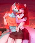  2017 5_fingers anthro black_nose breasts canine digital_media_(artwork) dog eyes_closed hair kristiana_puff mammal midriff navel red_hair tongue 