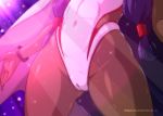  1girl bracelet cameltoe close-up covered_navel dark_skin fate/grand_order fate_(series) gluteal_fold groin jewelry long_hair nitocris_(fate/grand_order) nitocris_(swimsuit_assassin)_(fate) nyanko_batake one-piece_swimsuit purple_hair solo sparkle swimsuit very_long_hair wet 