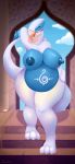  2018 3_toes anthro areola belly big_breasts breasts digital_media_(artwork) don_ko eyes_closed female hand_behind_head hi_res legendary_pok&eacute;mon looking_at_viewer lugia navel nintendo nipple_piercing nipples open_mouth piercing pok&eacute;mon pok&eacute;mon_(species) pregnant solo thick_thighs toes veil video_games 