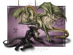  2018 balls digital_media_(artwork) dragon drerika erection fellatio feral hair horn male male/male oral paws penis sex watermark wings 