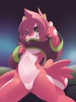  ambiguous_gender anthro bottomless clothed clothing dragon featureless_crotch green_eyes hair hi_res hoodie horn looking_at_viewer pink_hair ru_(rudragon) rudragon yellow_sclera 