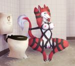  2018 4_toes 5_fingers bathroom bdsm blvejay bondage bound breasts claws female mammal nipples pussy rope rope_bondage rope_harness sergal solo toes toilet 