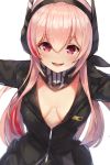  :d breasts breasts_apart commentary eyebrows_visible_through_hair fang girls_frontline hair_between_eyes headgear highres jacket long_hair looking_at_viewer m4_sopmod_ii_(girls_frontline) medium_breasts motokonut multicolored_hair open_mouth outstretched_arms partially_unzipped pink_eyes pink_hair red_hair simple_background smile solo spread_arms streaked_hair two-tone_hair white_background 