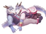  anthro beard blue_eyes claws clothing dragon duo eyewear facial_hair glasses horn kemono looking_at_viewer male mature_male old sirokitten2 とらキトン 