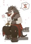  $ &lt;3 ajira anthro cat dragon duo eating feline food kemono male mammal size_difference アジラ 
