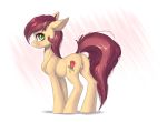  2018 absurd_res big_eyes cutie_mark digital_media_(artwork) earth_pony equine female feral friendship_is_magic full-length_portrait fur green_eyes hair hi_res hooves horse long_hair long_tail looking_at_viewer mammal my_little_pony pink_hair pink_tail pony portrait pussy quadruped rose_(mlp) side_view signature simple_background smile solo tan_fur vincher 