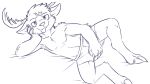  2_toes antlers armpit_hair boxers_(clothing) cervine clothing covering covering_crotch horn looking_at_viewer lying male mammal monochrome naoren nerdy_reindeer reindeer suggestive teasing toes tongue tongue_out underwear 
