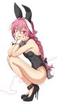  :d animal_ears ankle_strap armpits astolfo_(fate) bangs bare_arms bare_legs bare_shoulders black_bow black_footwear black_leotard blush bow braid bunny_boy bunny_ears bunny_tail bunnysuit chin_rest commentary cuff_links detached_collar english_commentary eudetenis eyebrows_visible_through_hair fake_animal_ears fangs fate/apocrypha fate_(series) flat_chest from_side full_body hair_between_eyes hair_bow hair_intakes hands_up high_heels highres leotard long_hair looking_at_viewer looking_to_the_side male_focus multicolored_hair open_mouth otoko_no_ko pink_hair purple_eyes raised_eyebrows signature simple_background single_braid smile solo squatting stiletto_heels strapless strapless_leotard streaked_hair tail tsurime two-tone_hair white_background white_hair wing_collar wrist_cuffs 