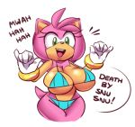  amy_rose big_breasts bikini breasts clothing female hedgehog invalid_color laugh mammal snu_snu sonic_(series) squidapple swimsuit 