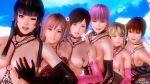  3d 6+girls 6girls areolae ayane_(doa) black_hair blonde_hair blue_eyes bra breasts brown_hair collar dead_or_alive earrings elbow_gloves female gloves hair_ornament honey_select honoka_(doa) jewelry kasumi_(doa) kokoro_(doa) light-skinned long_hair looking_at_viewer marie_rose metagraphy multiple_girls nipples nude nyotengu one_eye_closed outdoors pendant piercing pink_hair purple_hair red_eyes short_hair source_filmmaker tied_hair tongue twintails underwear very_long_hair wink 