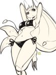  2018 antennae arthropod big_breasts bikini black_clothing breasts clothing compression_artifacts female hair hands_behind_head hi_res humanoid insect kenron_toqueen long_hair looking_at_viewer monochrome navel nintendo open_mouth pheromosa pok&eacute;mon pok&eacute;mon_(species) raised_arm raised_leg simple_background standing swimsuit ultra_beast video_games white_background 