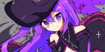  aisha_(elsword) colorized detached_sleeves earrings elsword eo_(dj0513) eyebrows_visible_through_hair hat jewelry long_hair necklace oz_sorcerer_(elsword) purple_eyes purple_hair smile witch_hat zipper 