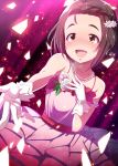  :d bare_shoulders blush braid breath brown_hair dress flower gloves hair_flower hair_ornament hand_on_own_chest happy_tears idolmaster idolmaster_cinderella_girls jewelry natsumi_akira necklace open_mouth outstretched_arm pearl_necklace short_hair smile solo sparkle tears white_gloves yanase_miyuki yellow_eyes 