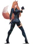  animal_ears ass black_panther_(marvel) black_panther_(marvel)_(cosplay) bodysuit breasts brown_hair claws commentary commission cosplay high_heels holo jovanni_soto long_hair marvel medium_breasts parted_lips red_eyes solo spice_and_wolf standing tail wolf_ears wolf_girl wolf_tail 