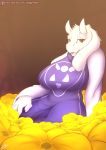  2016 absurd_res anthro big_breasts boss_monster breasts caprine clothed clothing digital_media_(artwork) female flower goat hi_res horn long_ears looking_at_viewer mammal open_mouth plant solo toriel undertale video_games zephyrflash 