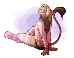  abstract_background anthro blue_eyes clothed clothing digitigrade feline girly hair jecket legwear lion long_hair looking_at_viewer male mammal nowandlater shorts sitting smile socks solo striped_legwear striped_socks stripes thigh_socks whiskers 