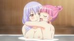  2girls animated animated_gif bath blush breasts chelsea_arcot hug minette multiple_girls nipples nude shukufuku_no_campanella talking 
