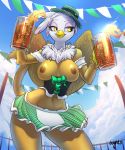  2018 absurd_res alcohol anthro anthrofied areola avian beak beer beverage breasts clothing cloud digital_media_(artwork) eyelashes feathers female friendship_is_magic gilda_(mlp) gryphon hat hi_res holidays my_little_pony navel nipples oughta outside solo st._patrick&#039;s_day wings yellow_beak yellow_eyes 