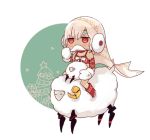  altera_(fate) altera_the_santa bangs bare_shoulders blush bow chibi choker christmas_tree detached_sleeves earmuffs fake_facial_hair fake_mustache fate/grand_order fate_(series) gift kanitama_(putyourhead) lowres mittens red_eyes red_footwear riding sheep short_hair star veil white_bow white_hair 