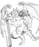  anthro big_muscles big_penis claws clothing dragon erection loincloth male melee_weapon muscular navel nipples penis poking_out ragnarokdragon scalie solo sword weapon western_dragon wings 