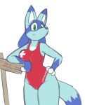  alpha_channel anthro breasts clothing female green_eyes hand_on_hip hi_res invalid_tag looking_at_viewer lucario maypul_syrup navel nintendo one-piece_swimsuit pok&eacute;mon pok&eacute;mon_(species) pok&eacute;morph sign simple_background sketch standing swimsuit text transparent_background video_games 