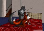  all_fours bedroom bent_over canine crouching doggystyle female fox from_behind_position grey_wolf kneeling male mammal red_fox sex wolf 