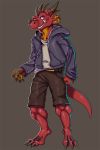  anthro belt claws clothing dragon ear_piercing grin hoodie male nidhogg_(character) piercing ragnarokdragon smile solo 