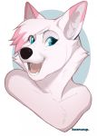  anthro canine emberwood fangs girly makeup male mammal mascara open_mouth simple_background smile solo teeth 