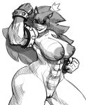  abs anthro big_breasts bowser breasts crossgender female flexing greyscale hair horn jayecho koopa makeup mario_bros monochrome muscular muscular_female nintendo nipples pussy scalie sketch smile solo standing thick_thighs video_games 