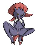  1girl :3 animal_ears anus claws clitoris fang feet female full_body furry gen_4_pokemon half-closed_eyes hands_up navel no_humans pokemon pokemon_(creature) presenting pussy red_eyes simple_background solo spread_legs tail tongue tongue_out uncensored vono_(voon) weavile white_background 