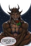  2017 demon english_text full_moon krampus looking_at_viewer male mistletoe moon muscular plant ragnarokdragon red_eyes solo text yellow_sclera 