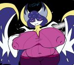  2018 areola belly big_belly big_breasts breasts clothed clothing cosmicscourge fan_character female huge_breasts hyper hyper_breasts legendary_pok&eacute;mon lunae_(cosmicscourge) lunala mature_female mother nintendo nipple_bulge overweight parent pok&eacute;mon pok&eacute;mon_(species) slightly_chubby sweater thick_thighs video_games wide_hips 