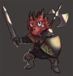  anthro axe battle_axe dragon male melee_weapon ragnarokdragon scalie shield sword weapon 