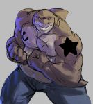  anthro clothed clothing colored_sketch fish flexing jayecho looking_at_viewer male marine mature_male musclegut muscular muscular_male scar shark smile solo tattoo teeth topless 