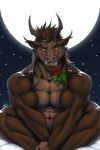  2017 demon full_moon krampus looking_at_viewer male mistletoe moon muscular plant ragnarokdragon red_eyes solo yellow_sclera 