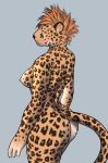  1girl blue_eyes breasts furry leopard nipples orange_hair short_hair solo xan0712 
