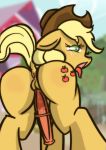  2014 anus applejack_(mlp) backsack balls crossgender friendship_is_magic green_eyes homebro male my_little_pony penis solo tongue tongue_out 