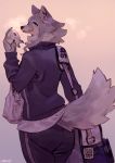  1girl carrying eating from_behind furry grey_hair inax solo tongue walking wolf 
