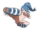  1girl action_pose battle_girl_(pokemon) blue_hair breasts grey_eyes npc_trainer nude nude_filter open_mouth photoshop pixel_art pokemon pokemon_(game) pokemon_oras sprites transparent_background xelrog 