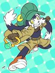  2018 anthro cat clothed clothing coat feline footwear fur gloves hat klonoa klonoa_(series) lagomorph long_ears male mammal pac-man pac-man_(series) rabbit rafchan ring shoes sweater video_games yellow_eyes 