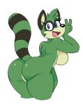  2017 4_fingers acstlu anthro big_breasts big_butt biped black_fur black_nose blue_eyes breasts butt eyelashes female ferret fluffy fluffy_tail fur green_fur grin happy head_tuft humanoid_hands hybrid looking_at_viewer looking_back mammal maypul multicolored_fur multicolored_tail mustelid nude open_mouth open_smile pinup portrait pose procyonid raccoon raised_tail rear_view rivals_of_aether side_boob simple_background smile snout solo standing striped_fur stripes tan_fur thick_thighs three-quarter_portrait tongue tuft two_tone_tail video_games voluptuous white_background wide_hips 