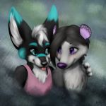  acru_jovian blep blue_eyes brown_hair bust_(disambiguation) canine clip_studio clothing cute darkfuzzy digital_media_(artwork) duo fennec fluffy fox fur hair hug male mammal marsupial matthias opossum painting portrait purple_eyes shirt simple_background tank_top tongue tongue_out white_hair 