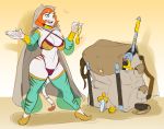  anthro backpack bra canteen clothed clothing dagger dsan feline female g-string legwear mammal melee_weapon open_mouth skimpy smile solo stockings thick_thighs underwear weapon wide_hips 