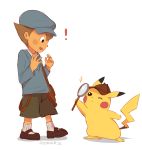  ! brown_eyes clothed clothing crossover cute detective detective_pikachu footwear great_detective_pikachu hair hat human legwear long_ears looking_down looking_up luke_triton magnifying_glass male mammal nintendo one_eye_closed open_mouth pok&eacute;mon professor_layton_(series) reddverse rodent rosy_cheeks semi-anthro shirt shoes shorts size_difference smile socks standing stanidng video_games young 