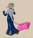  2017 amy_stereo anthro bow clothed clothing cosmos_(flower) cybercorn_entropic dress female flower fur gloves green_eyes grey_fur mammal mouse peach_background plant rodent simple_background solo tailbow 