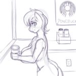  anthro beverage big_breasts breasts coffee equine female horse looking_at_viewer mammal nipples nude pony sketch smile solo thesecrethospital 