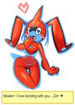  &lt;3 anthro barely_visible_genitalia blue_eyes blush dialogue elpatrixf female flat_chested half-closed_eyes horn invalid_tag looking_at_viewer nintendo nipples not_furry nude open_mouth pok&eacute;mon pok&eacute;mon_(species) pussy rotom rotomdex simple_background smile standing subtle_pussy text uncensored video_games white_background 