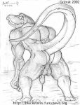  2002 anthro balls butt dripping grimal licking licking_lips male nude penis presenting reptile scalie solo tongue tongue_out water 