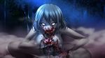  blood breasts cannibalism eating grand_guignol_no_yoru grey_skin large_breasts monster monster_girl nipples nude outdoors squatting tinkerbell white_eyes 